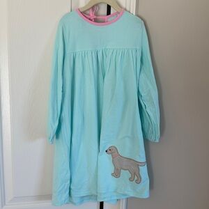 Aqua Long Sleeve Dress with Dog Appliqué